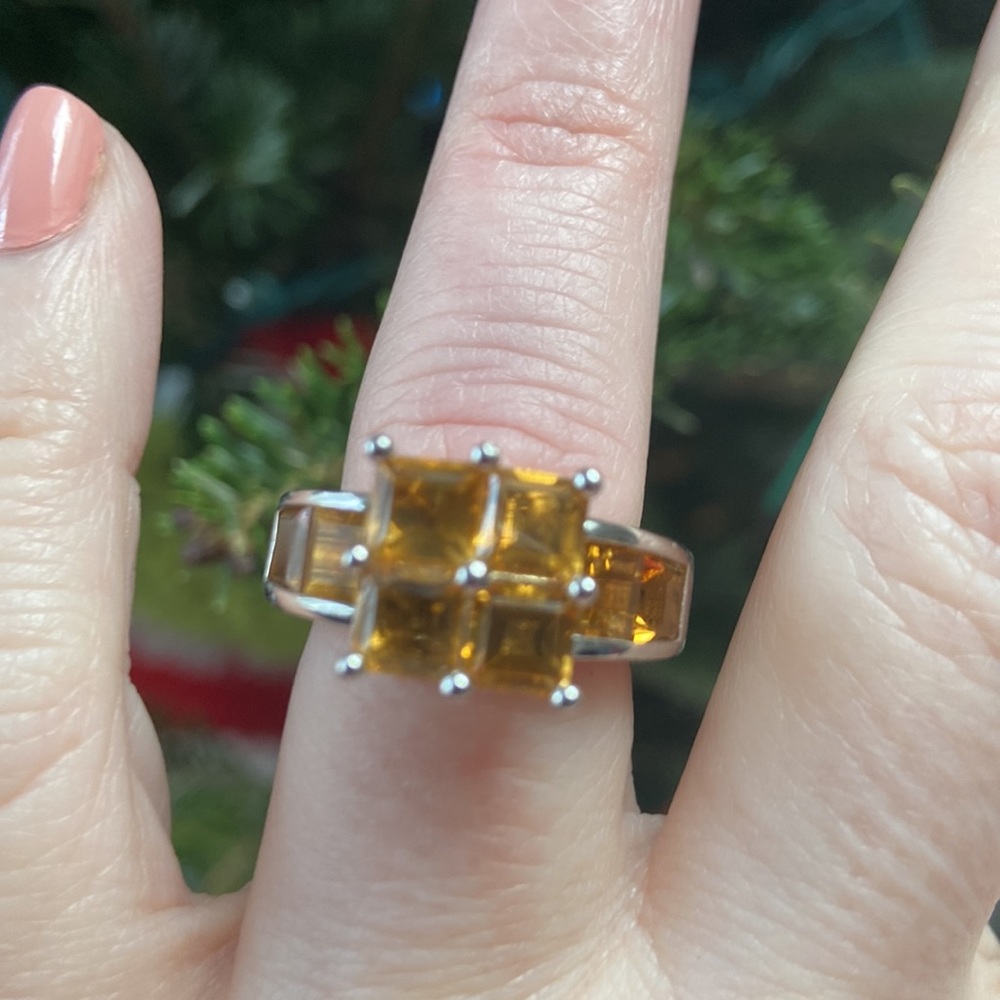 Citrine Geometric Sterling Ring 925 Chunky Large 5